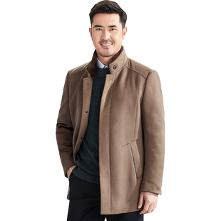 红都冬装新款中老年男装羊毛大衣貂领95%羊毛加厚中长款呢子大衣