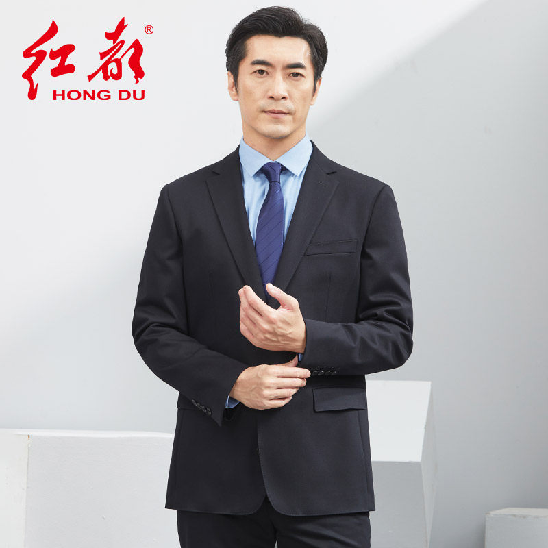 红都新款西装套装男黑色商务正装上班开会后开叉礼服绅士西服套西