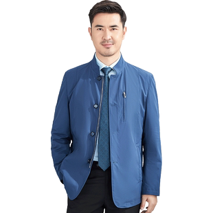 红都秋季新款男士中年夹克外套商务休闲立领纯色男装茄克衫