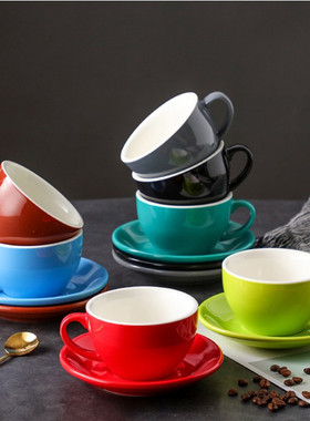 欧式压纹拉花拿铁咖啡杯碟套装250ml加厚WLAC比赛大口卡布奇诺