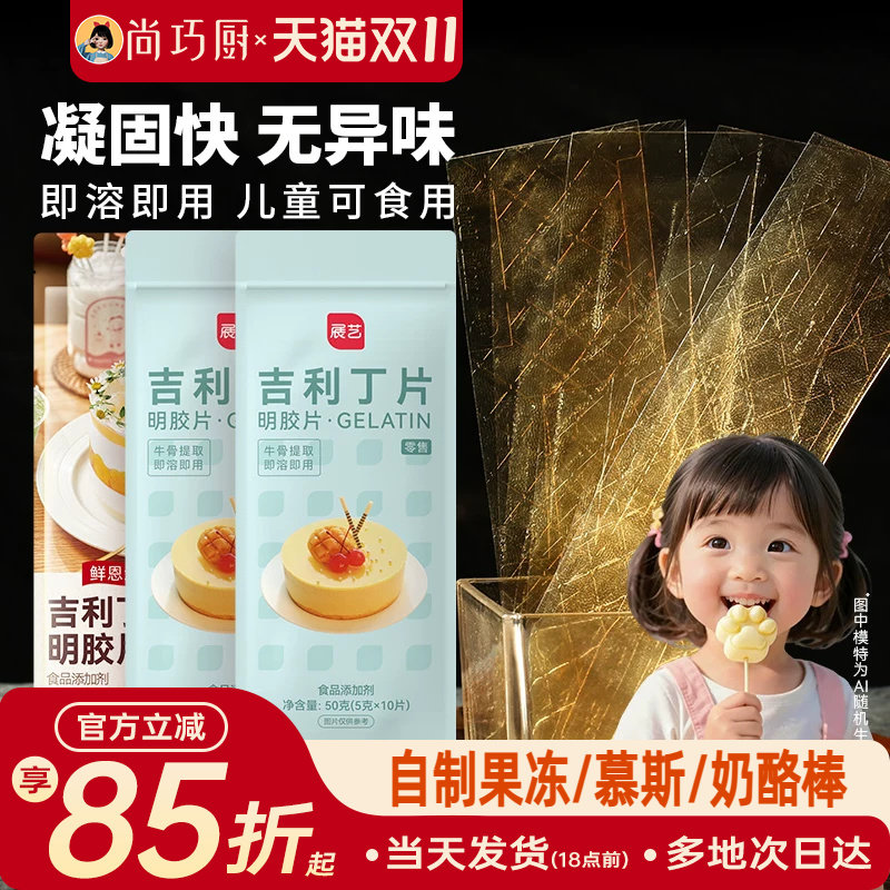 展艺吉利丁片食用家用儿童奶酪棒自制作慕斯蛋糕明胶片粉烘焙材料