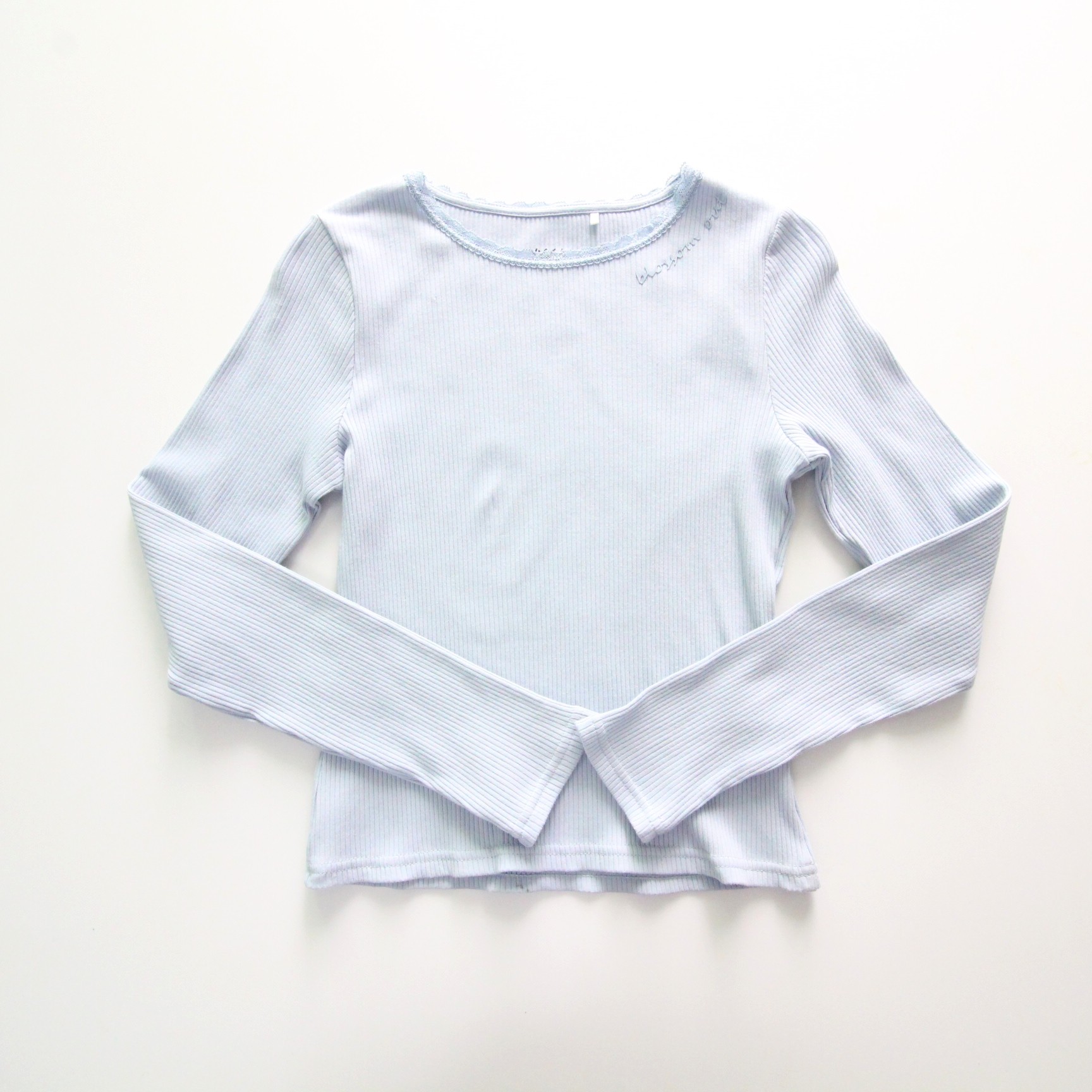 微瑕疵女童螺纹棉长袖套头衫蕾丝边圆领家居服中大童上衣蓝色打底,童装/婴儿装/亲子装,家居服上装,淘宝优惠券,粉丝福利购,淘宝优惠卷