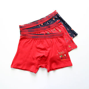 男生圣诞礼物平角短裤 棉舒适透气四角裤 内裤 微瑕疵本命年红色男士