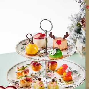 英国Aynsley安斯丽雀鸟双层甜品台家用骨瓷水果盘点心蛋糕零食架