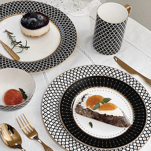 俄皇LOMONOSOV骨瓷餐具STAR黑色系列欧式餐碗汤碗餐盘家用盘子