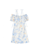 5.1DES..PLUS海岛听风 一字肩吊带度假连衣裙女泡泡袖 扎染吊带裙