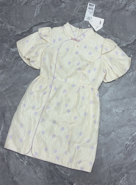 7.10 L町 柜599 气质泡袖连衣裙夏季新款国风新中式碎花千金裙子