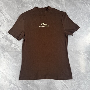 T恤女修身 复古字母半高领正肩收腰短袖 辣妹上衣 美式 10.20IYF