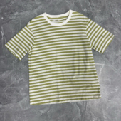 茵m 女装 纯棉透气女式 7.7 条纹圆领短袖 T恤上衣打底衫 夏季 女士