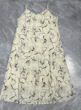 4.17麦xun 夏季新款米白色无袖吊带裙印花时尚气质款减龄百搭女