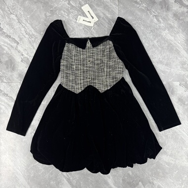 9.19IYF 春秋小个子法式气质连衣裙子长袖方领小众显瘦长裙