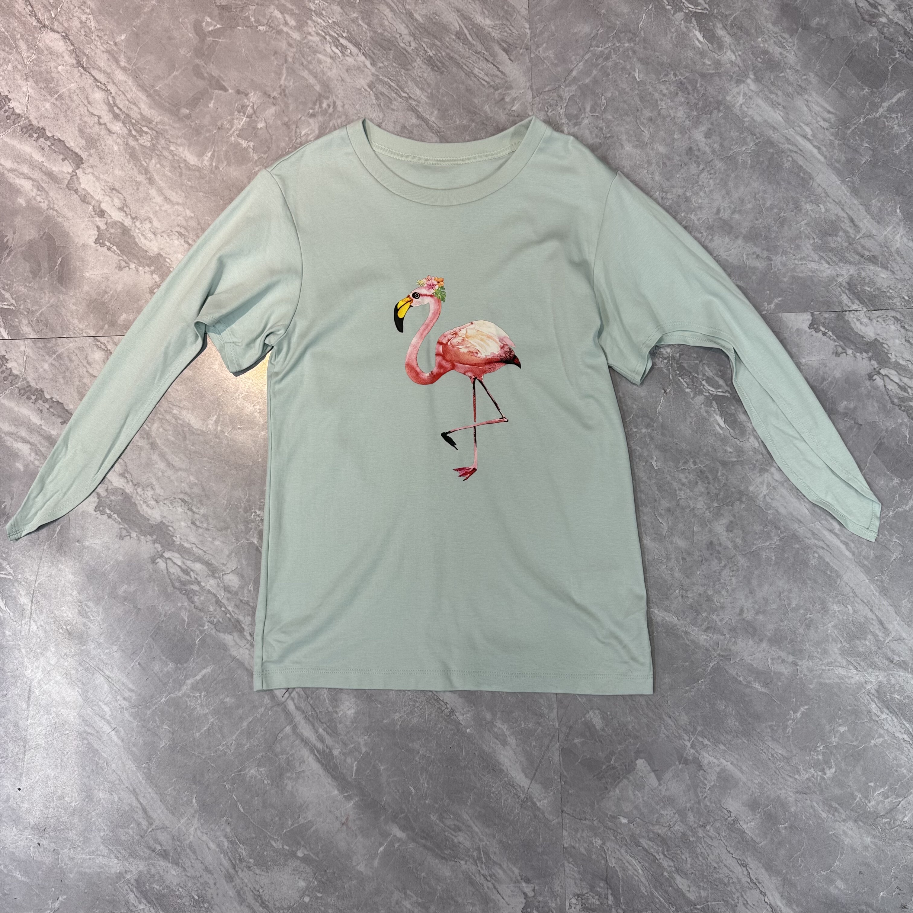 11.10欧家 火烈鸟绑带印花宽松亲肤纯棉短袖T恤女