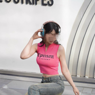 甜酷欧美无袖 3.15衣品.. 修身 短款 小上衣 针织背心女夏美式