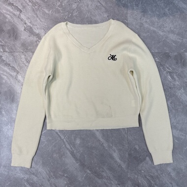 1.2麦xun 春秋杏色长袖针织衫减龄学院风V领百搭毛衣上衣