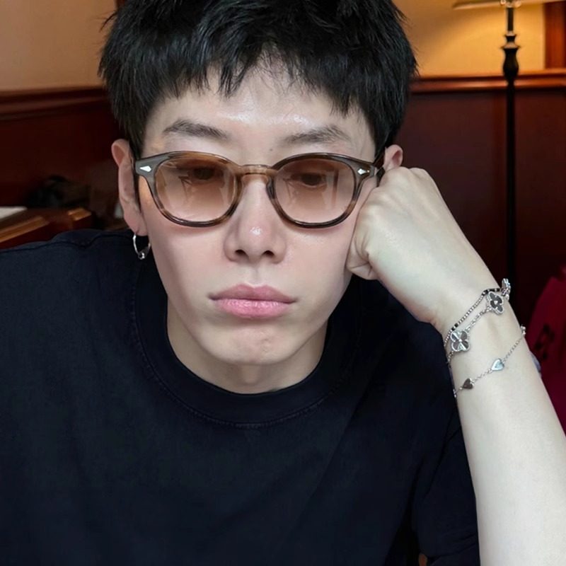 糖果色日系小众玳瑁框茶色墨镜男款时尚复古仿古男小圆框太阳镜女