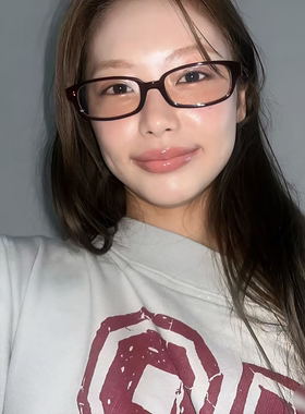 TR90复古红色女小方框眼镜架素颜平光镜Y2K辣妹凹造型茶色眼镜潮