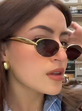 新款金属椭圆沙丁鱼太阳镜 跨境欧美ins网红气质防晒墨镜太阳眼镜