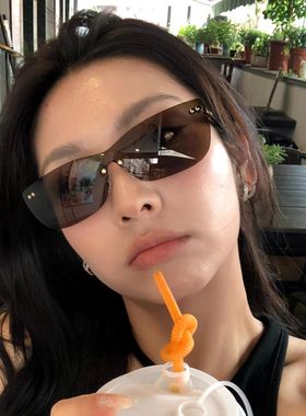 新款无框切边米钉潮流户外百搭太阳镜欧美辣妹时尚防晒跨境墨镜