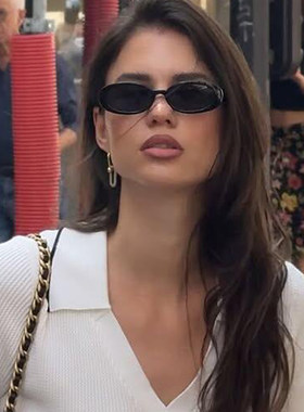 椭圆形窄框小框墨镜女款高级感街拍防紫外线ins太阳眼镜复古小脸