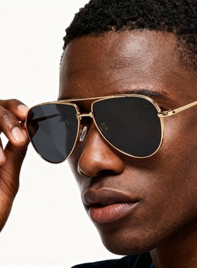 新款金属复古双梁飞行员蛤蟆镜太阳镜欧美百搭时尚防晒跨境墨镜男