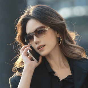 港风复古老钱风墨镜女款2025新款一片式无框太阳眼镜y2k古早气质