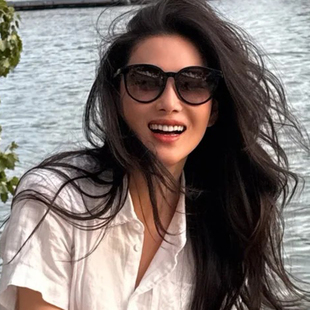 张馨予同款百搭墨镜女款高级感法式复古海边度假圆框大脸太阳眼镜