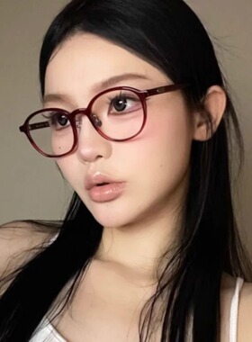 安可拉红色TR90超轻近视眼镜架女复古防蓝光眼镜网红素颜眼镜框潮