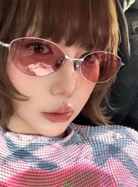 欧美小辣妹时髦y2k粉红色墨镜女潮金属质感超轻辣妹老钱风太阳镜