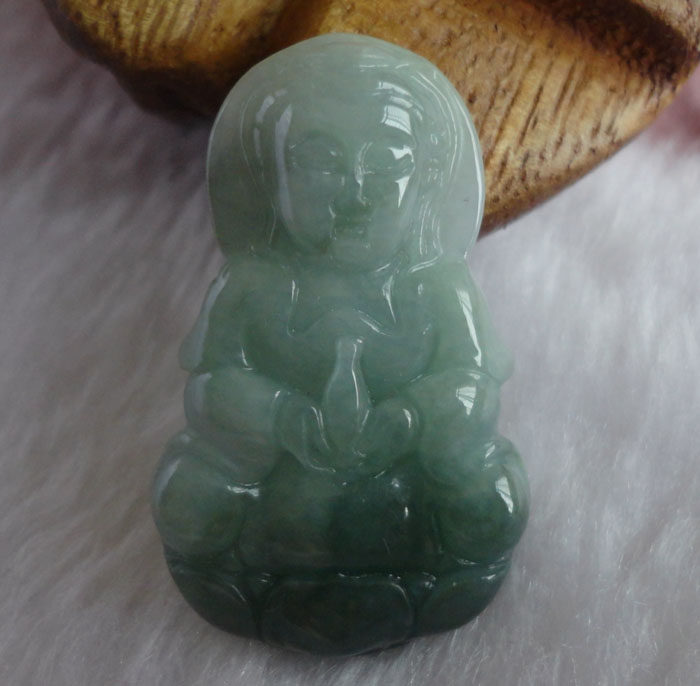 A货天然缅甸翡翠双彩玉观音菩萨玉瓶保平安 玉项坠/吊坠正品保真