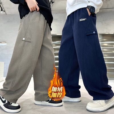 儿童裤子2025新款秋冬加绒一体绒男童运动裤大童直筒裤男孩休闲裤