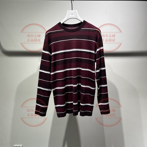 套头长袖T恤条纹薄针织