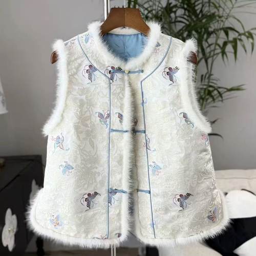 新中式国风女装上衣重工刺绣马甲高端时尚高级感唐装加棉外套