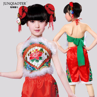 六一儿童女童秧歌表演服民族舞蹈喜庆福娃古装中国风演出服肚兜
