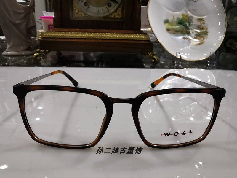 意大利制造West琥珀色与深棕色豹纹板材金属相拼光学镜镜架轻巧