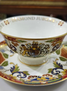 英国原产Royal Worcester纪念女王钻石婚特别发行的咖啡杯碟二件