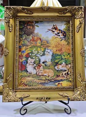 德国产艺术家Jurgen Scholz创作猫的天堂瓷板画原配实木框限量发