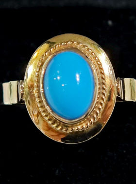 英国Vintage珠宝谢菲尔德产14K黄金镶嵌天然绿松石设计款戒指中古