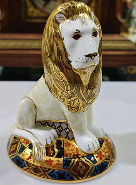 英国产Royal Crown Derby22K金骨瓷全手绘狮子王动物瓷偶镇纸摆件
