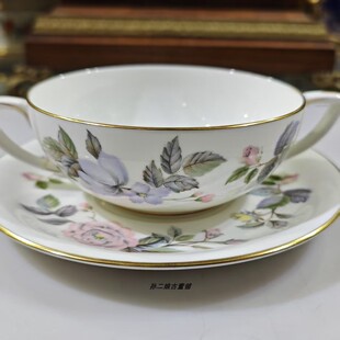 英国Royal Worcester皇家伍斯特六月花环双耳浓汤杯碟田园淡雅风