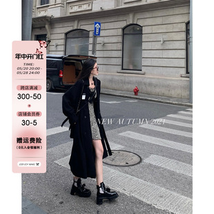 酒一自制 | 黑色风衣外套女2024新款春秋长款小个子气质高级大衣