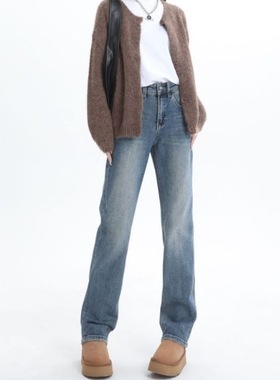 高品质窄版直筒女美式高腰烟管裤女春秋高弹力牛仔裤长裤B0118