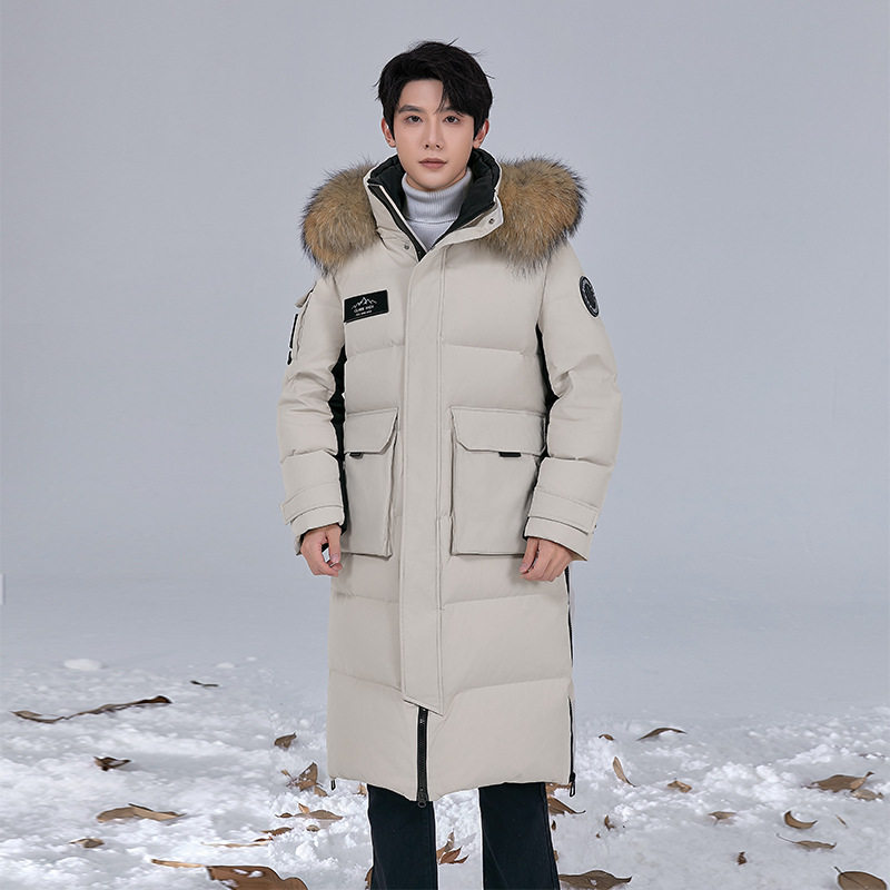 羽绒服男加长款过膝2024冬季新款90白鹅绒加厚大毛领工装极寒系列