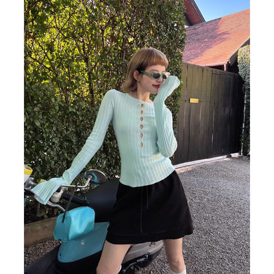 UNITY MODE多巴胺镂空设计感羊毛针织打底衫早秋辣妹修身毛衣女