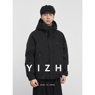 亦止【酷黑】男士外套连帽白羽绒服男款冬季防寒保暖痞帅工装夹克