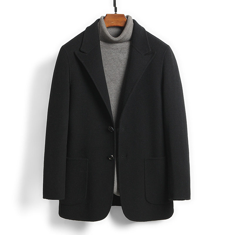 源头工厂100%羊毛毛呢大衣短款双面呢外套新款双面羊绒西装男