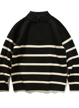 RUIIENRS x ORIGTEEN 2025 AW 冬季新款半拉链条纹宽松毛衣M007