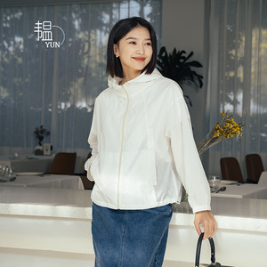 YUN韫夏季女式防晒衣休闲连帽开衫拉链外套休闲防紫外线衬衫外套