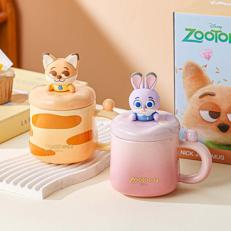疯狂动物城狐狸尼克朱迪陶瓷咖啡马克杯情侣水杯子带盖女生高颜值