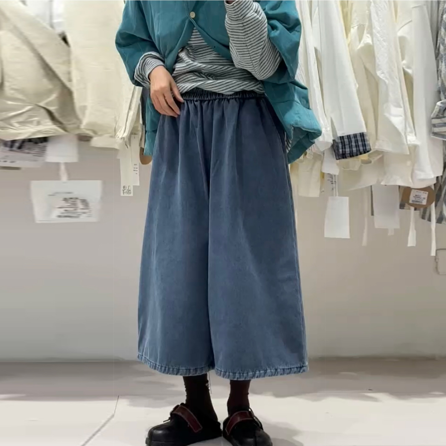 韩系高腰牛仔八分裤女