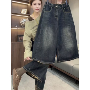 美式复古七分牛仔裤阔腿秋季2025新款直筒宽松中裤高腰显瘦短裤潮